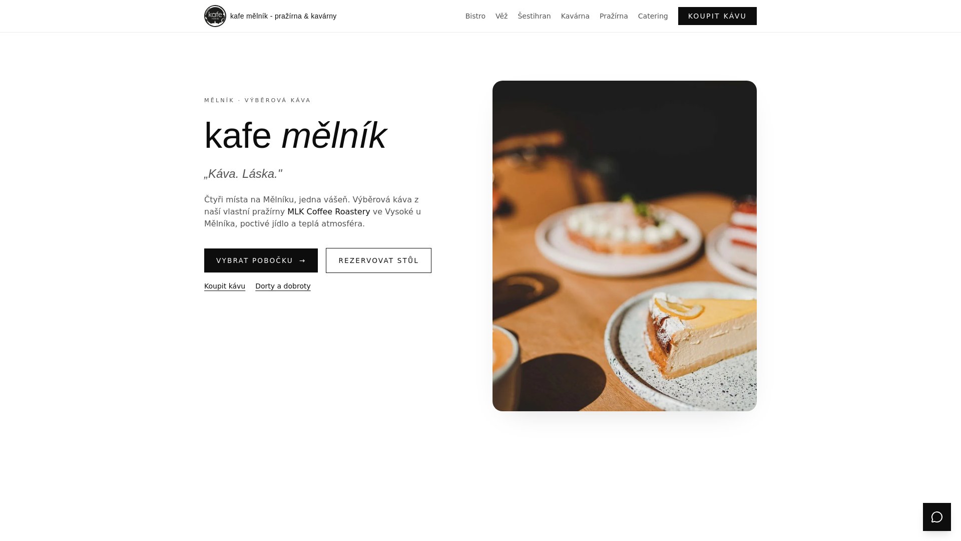 Screenshot webu kafemelnik.cz - úvodní stránka