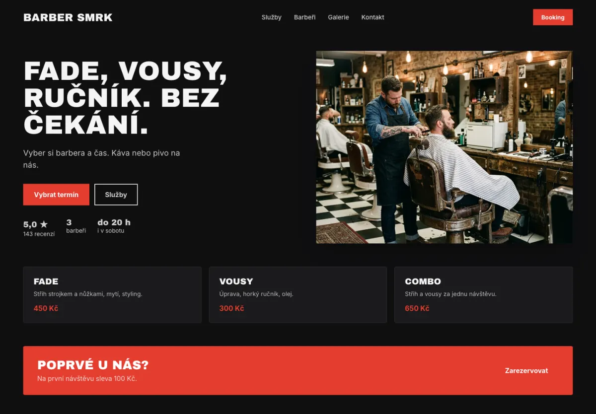 Ukázkový návrh webu: Barber shop