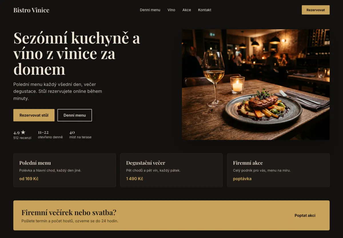 Ukázkový návrh webu: Restaurace a bistro