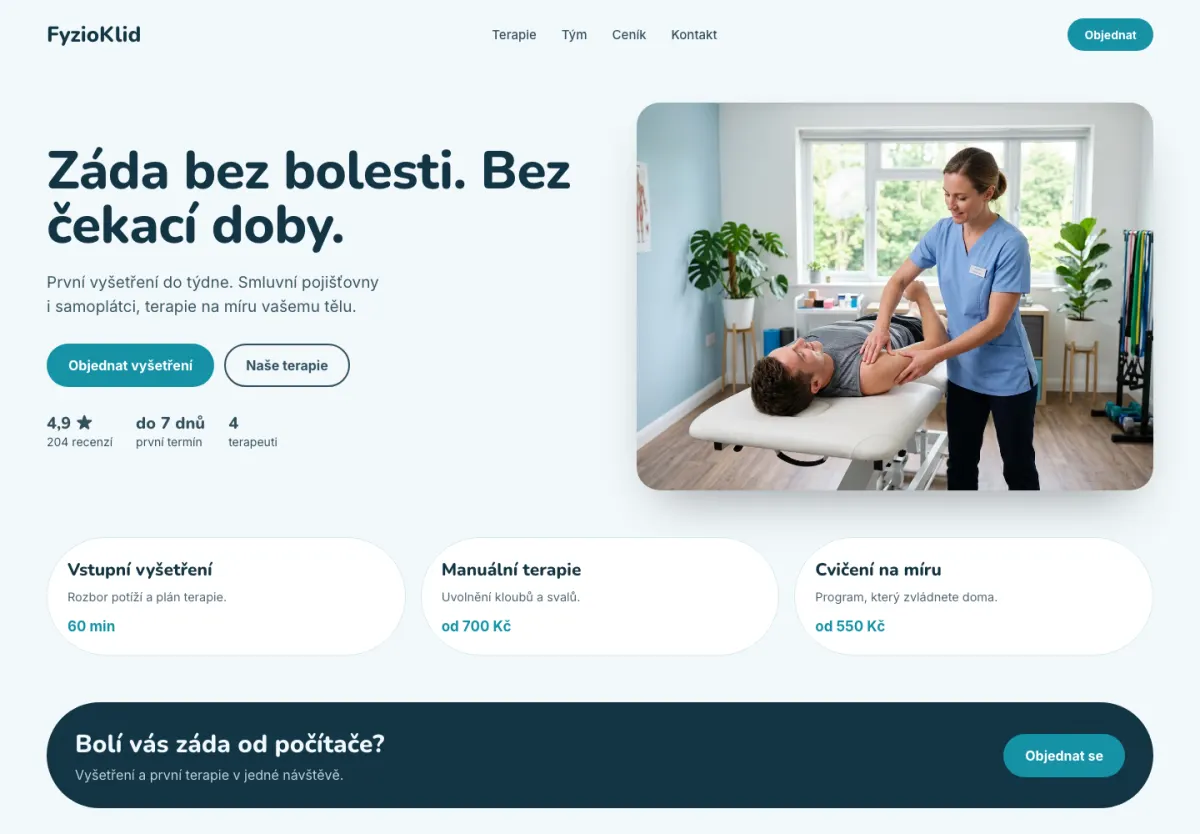 Ukázkový návrh webu: Fyzioterapie a ordinace