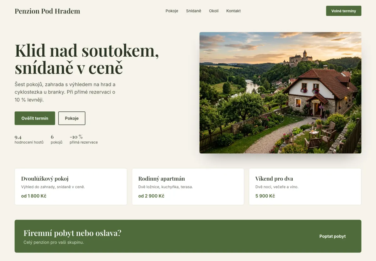 Ukázkový návrh webu: Penzion a ubytování