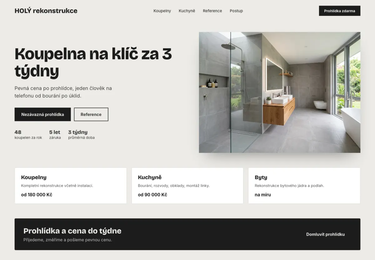 Ukázkový návrh webu: Rekonstrukce a stavby