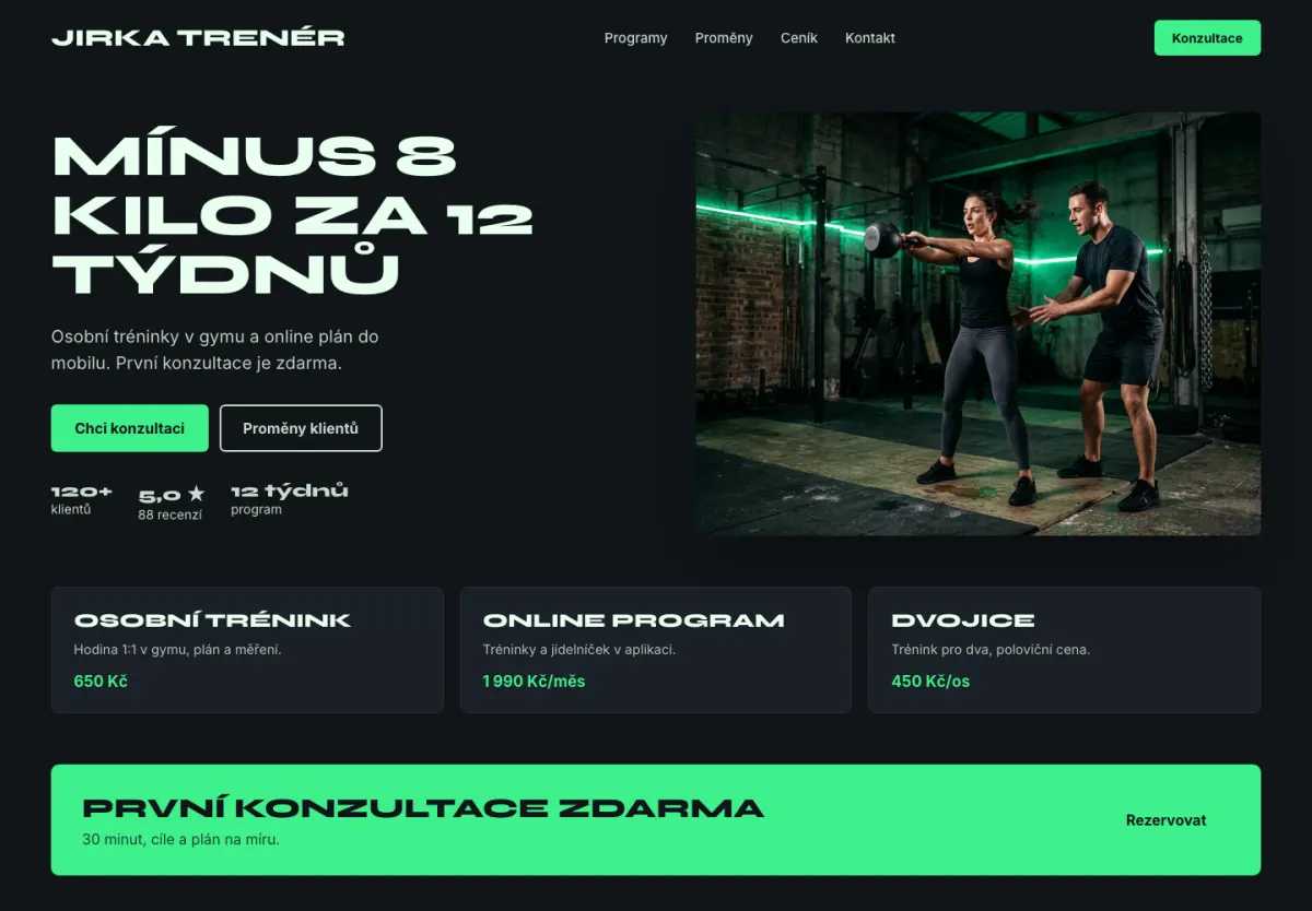 Ukázkový návrh webu: Trenér a fitness